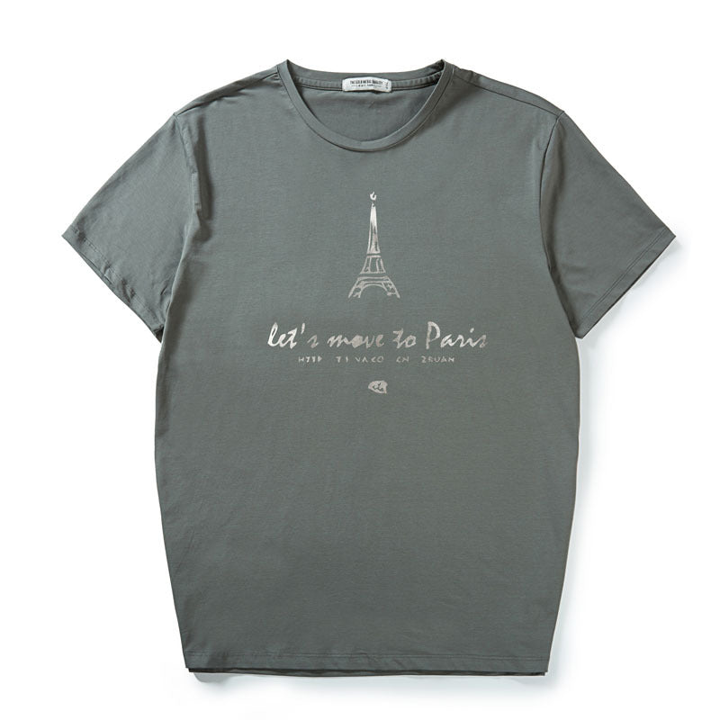 Eiffel Tower Printed T-Shirt Men's Loose Plus Size