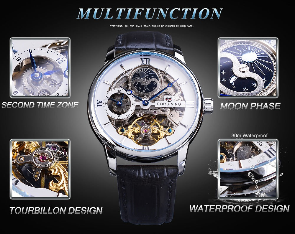 Men's fashion hollow three-needle split movement dial