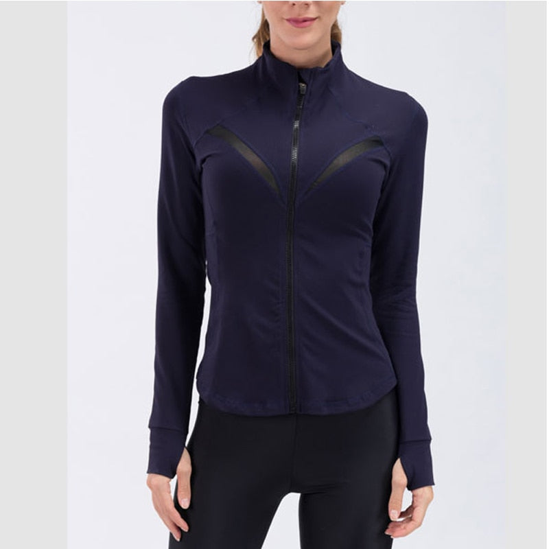 Slim Fit Zipper Stand Collar Exercise Yoga Suit Jacket