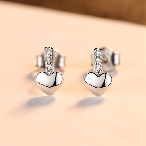 S925 Silver Hypoallergenic Glossy Heart-shaped Stud Earrings