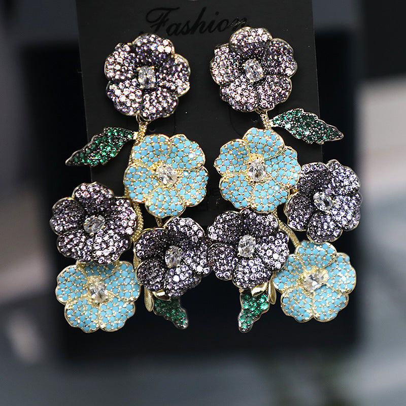 New Plant Flower Fashion Earrings Color Zirconium