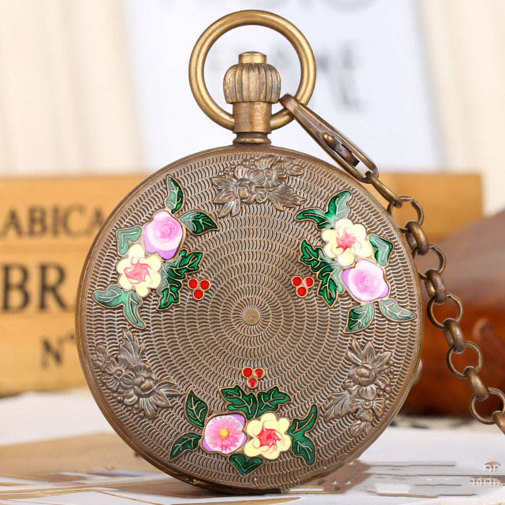 Carved small flower pocket watch