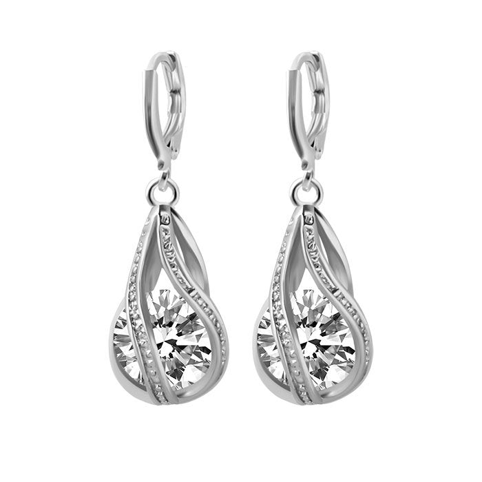 Zircon Jewelry set Silver Drop Necklace Earrings Set