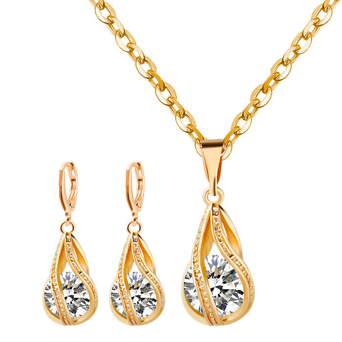 Zircon Jewelry set Silver Drop Necklace Earrings Set