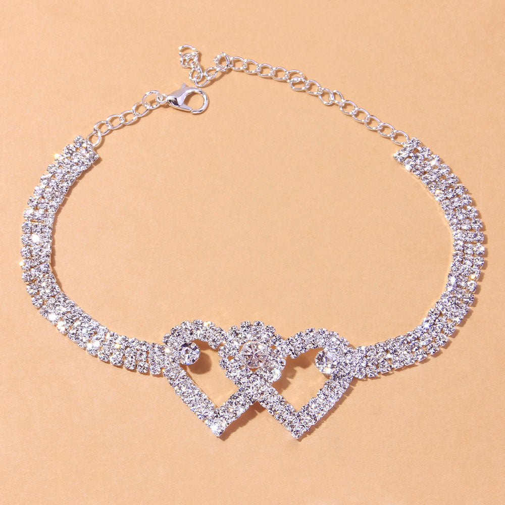 All-match Heart-shaped Rhinestone Anklet