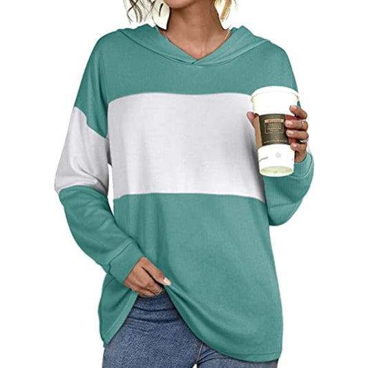 Style Hit Color Hooded Long-sleeved Casual Sweater Women
