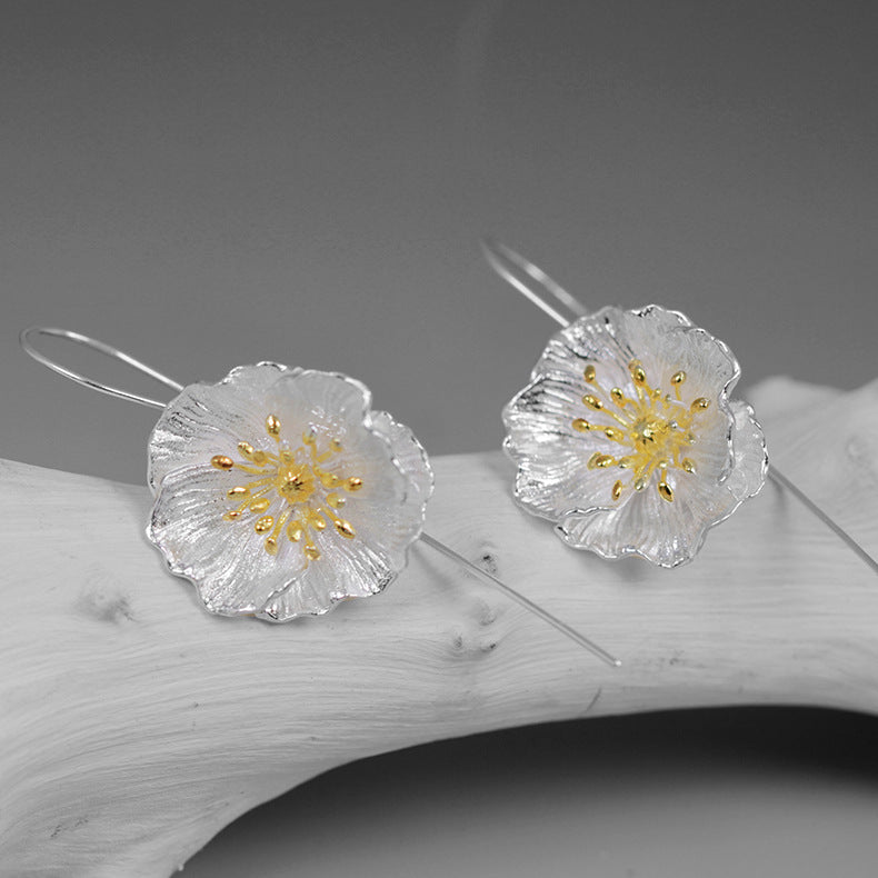 Artificial Flowers 925 Sterling Silver Earrings