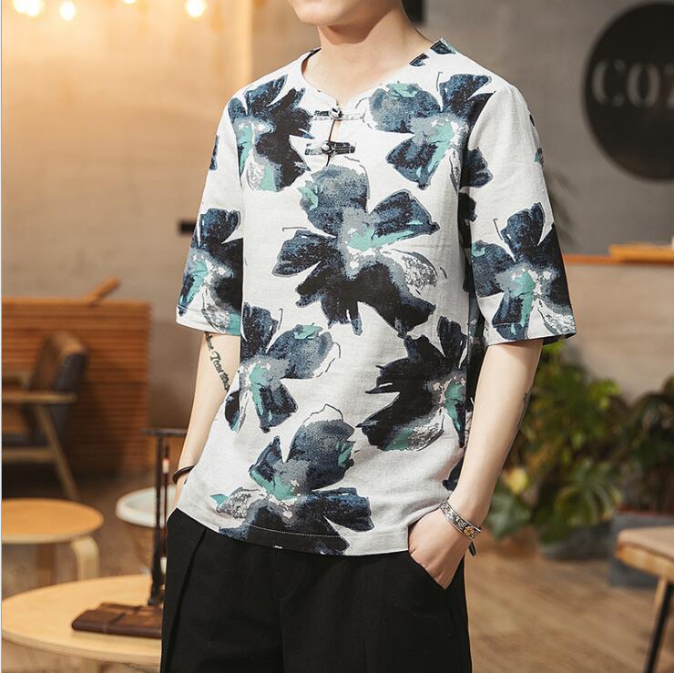 Printed five-point sleeve T-shirt