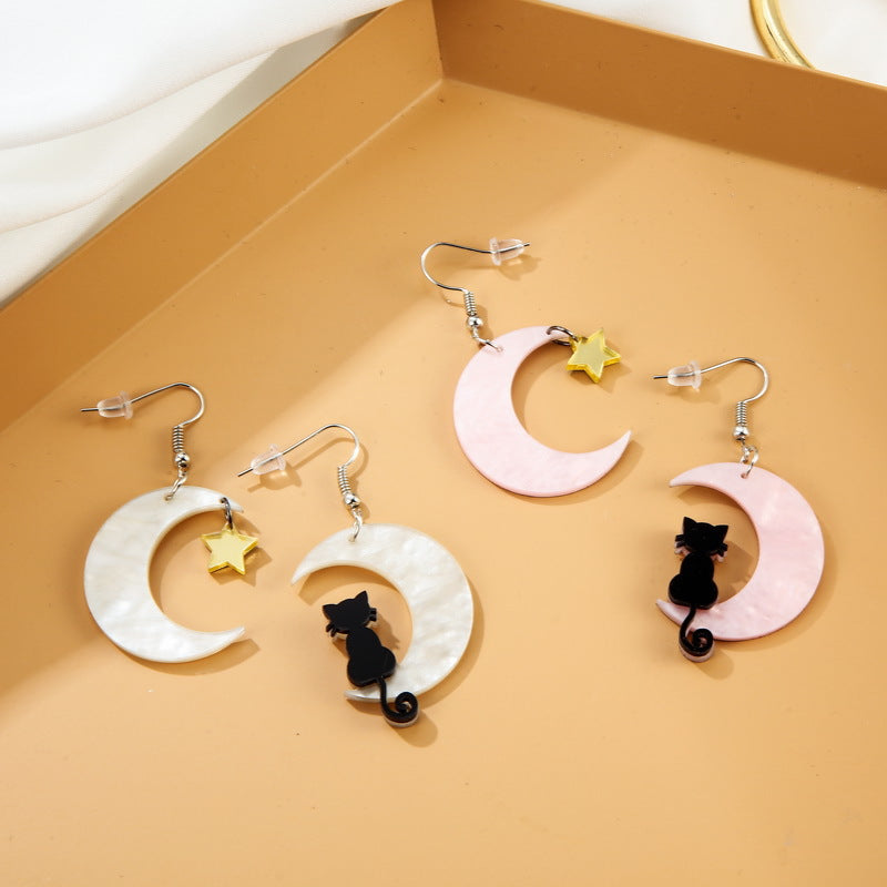 Moon cat earrings