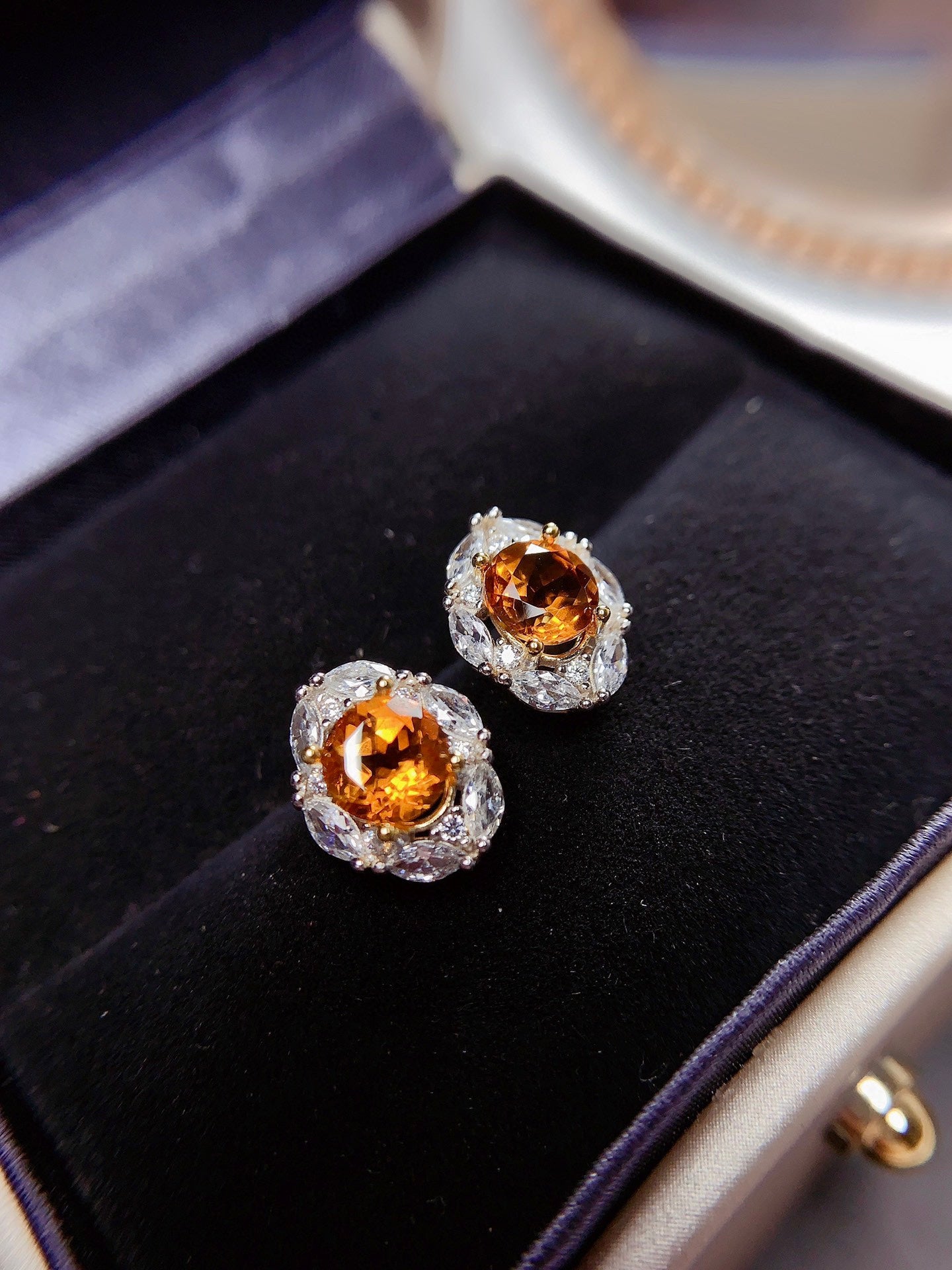 Natural Brazilian Citrine Stud Earrings