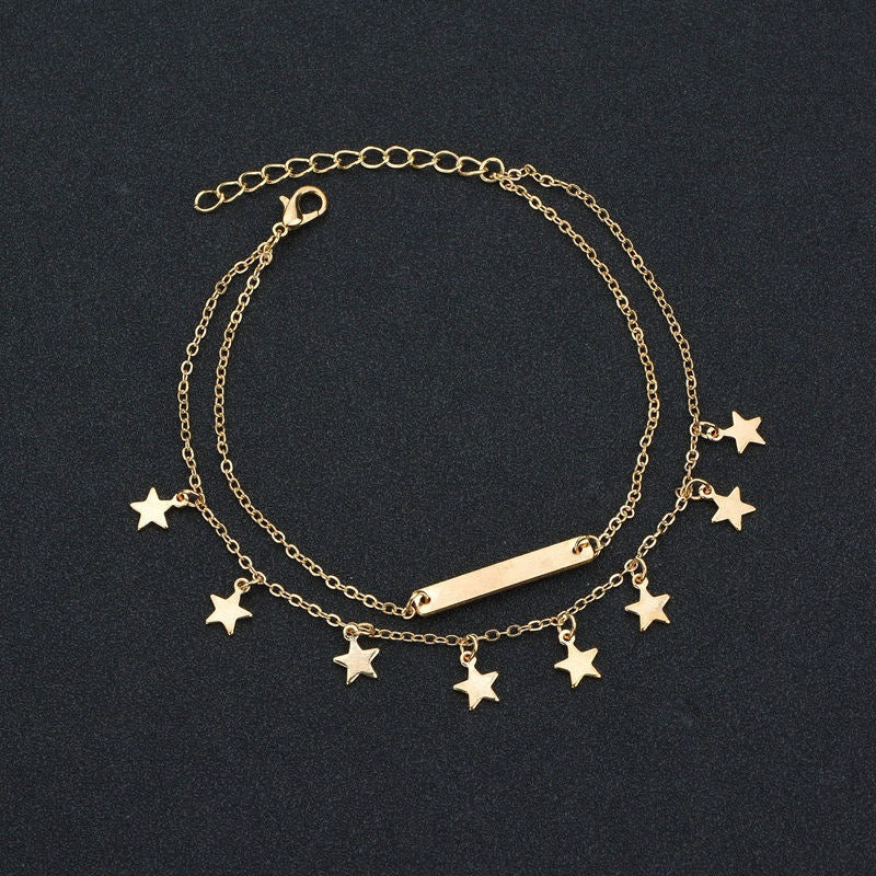 Exquisite double-decker star pendant anklet female