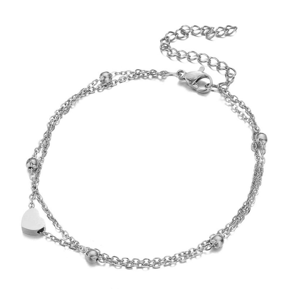 Creative Simple Double Layer Love Peach Heart Anklet