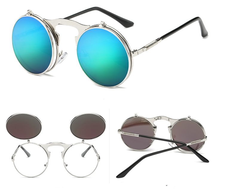 New Vintage Round Steampunk Sunglasses Flip-Up UV Protection Metal Frame Men And Women Summer Cycling Sun Glasses