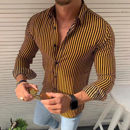 Striped long sleeve button lapel casual shirt
