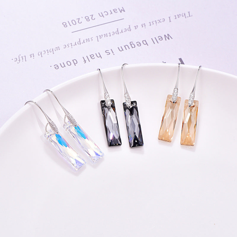 Rectangular geometric crystal earrings s925 sterling silver earrings