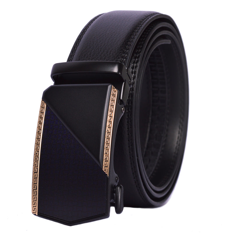 Men's leather alloy automatic buckle belt