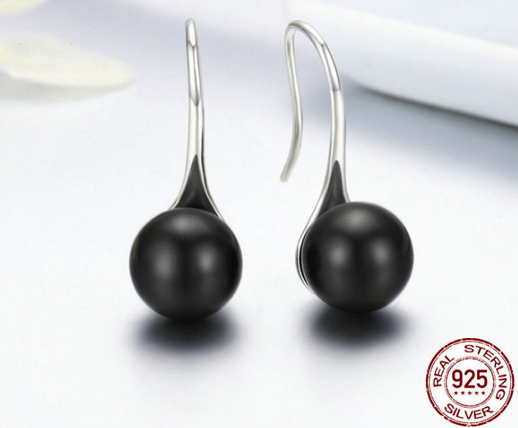 Sterling silver s925 earrings female black pearl personality earrings