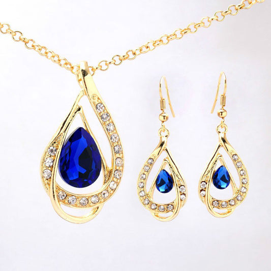 Double Drop Crystal Earrings Necklace