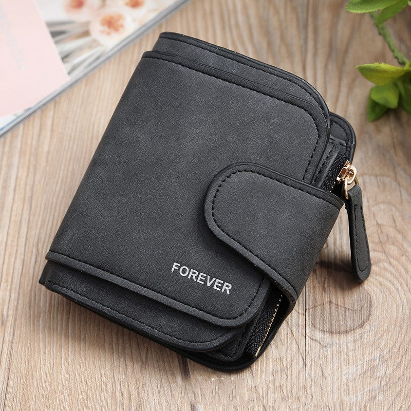 Simple Short Solid Color Three Fold Magnetic Buckle Wallet Multi Card Large Capacity Women's Purse
