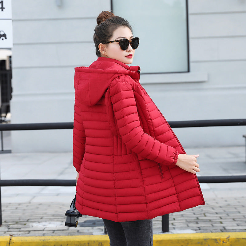 Women's cotton-padded jacket mid-length light and large size