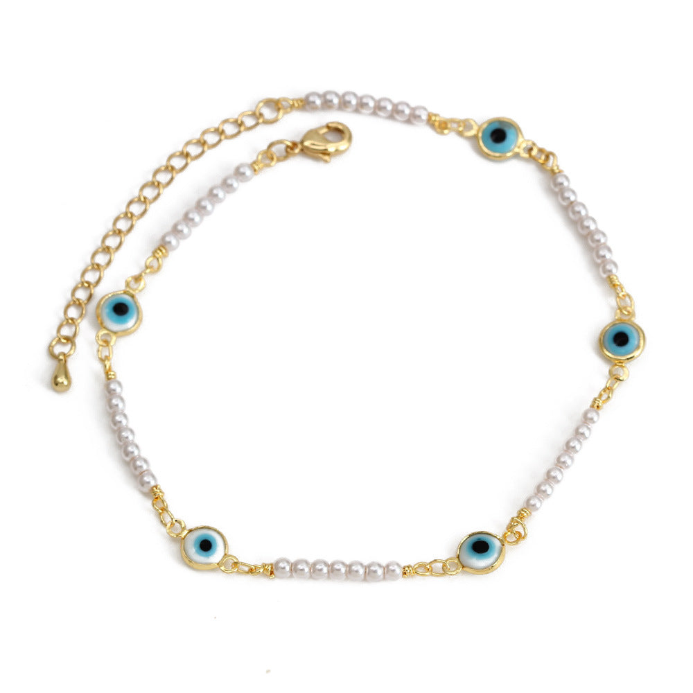 Europe And America Drip Oil Eye Pearl Anklet Women's Fashion