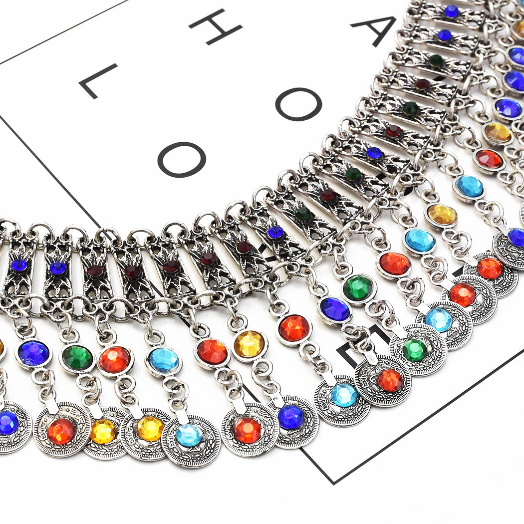 Metal Inlaid Colorful Rhinestone Body Chain