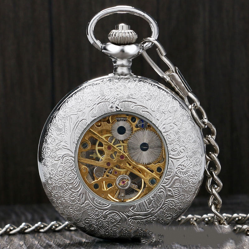 Hollow window grille mechanical pocket watch