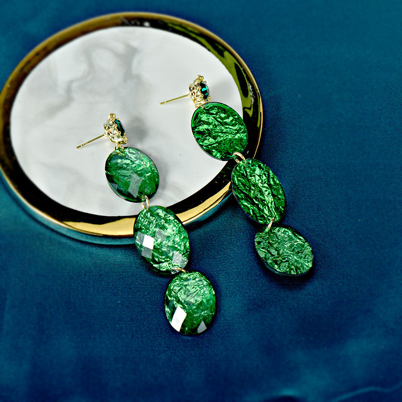 Cross-border Long High-quality Green Acrylic Earrings