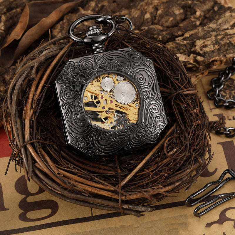 Men's Fashion Casual Flip Hollow Mechanical Pocket Watch