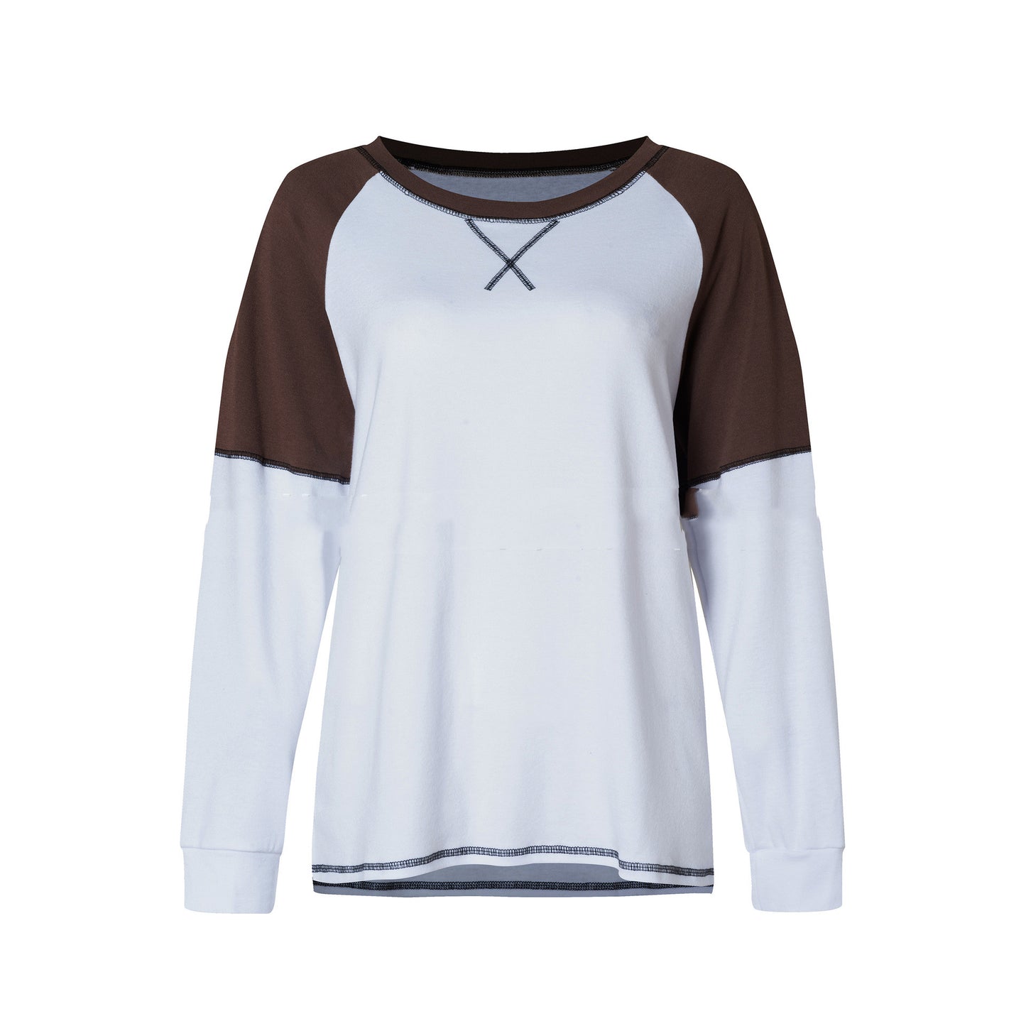 Long Sleeve Stitching Round Neck Casual T-shirt Loose Ladies Top