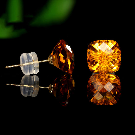 Pair Of Gold Square Crystal Stud Earrings