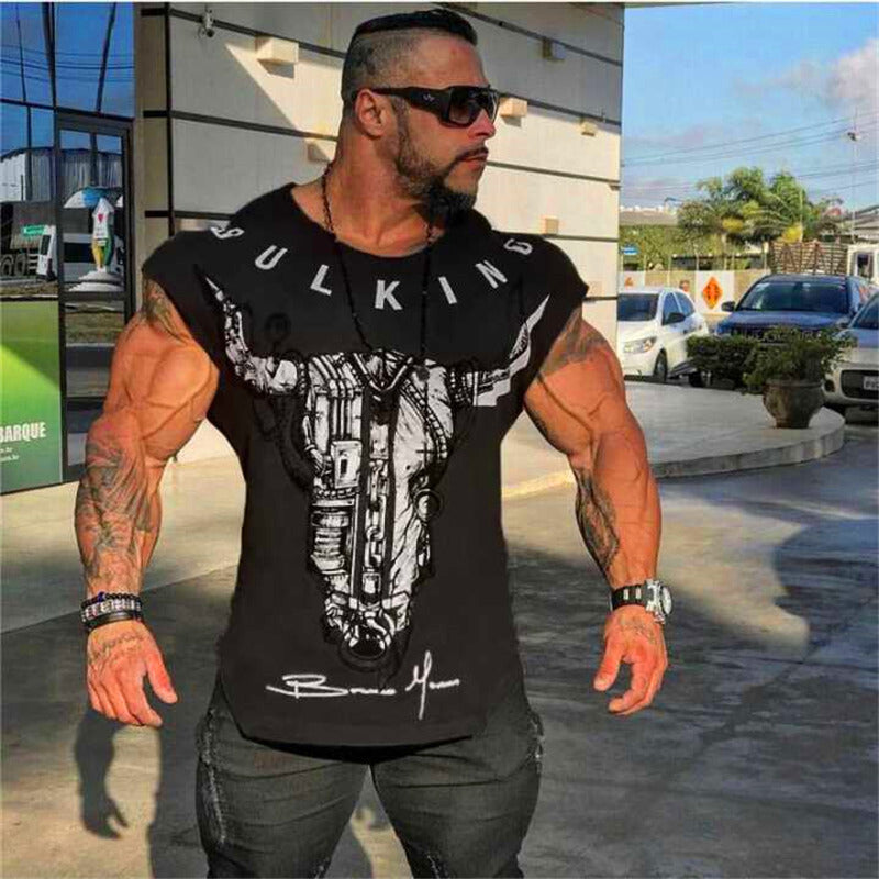 Cotton Round Neck Fitness Sports T-Shirt Men's Outdoor Training Short Sleeves