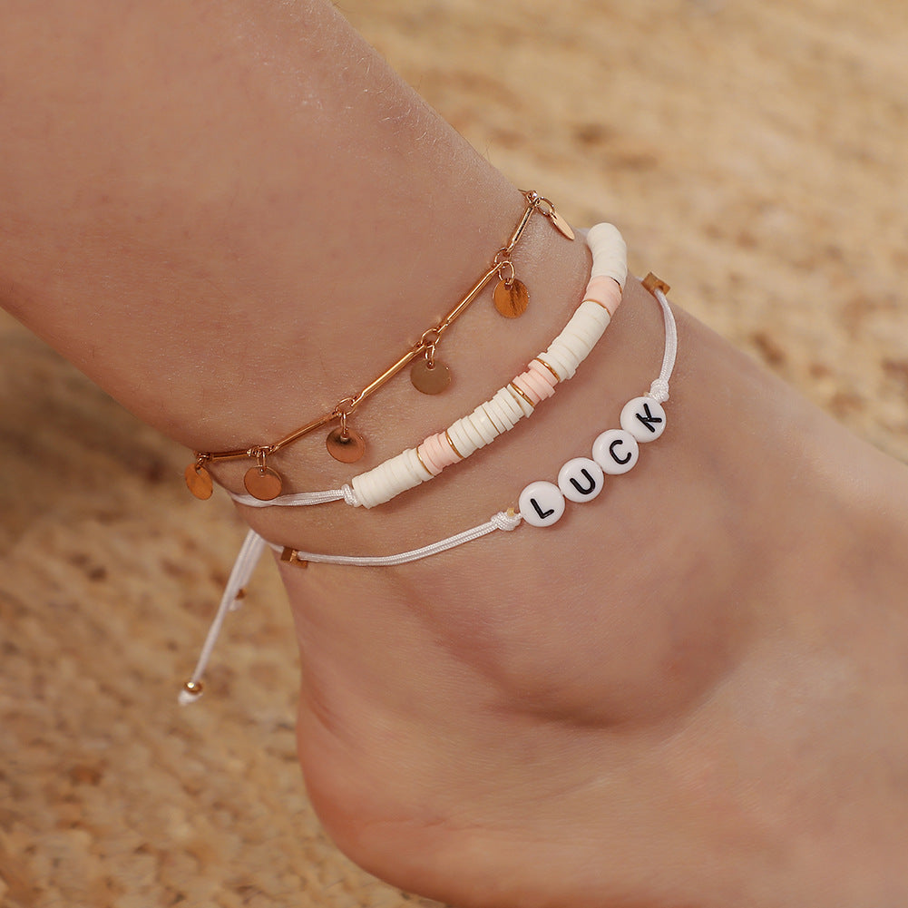 Flower Bee Butterfly Color Bead Five-Pointed Star Tassel Anklet