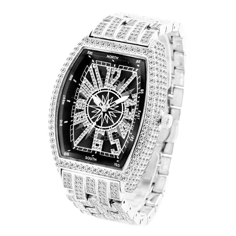 Fashion Personality Full Diamond Barrel Digital Men's Watch