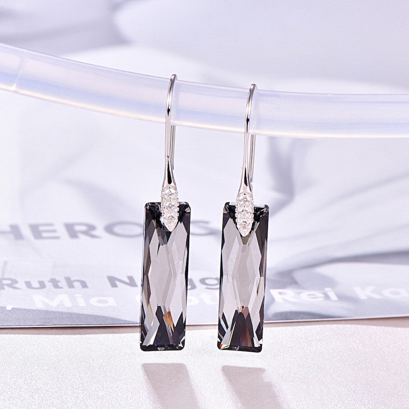 Rectangular geometric crystal earrings s925 sterling silver earrings