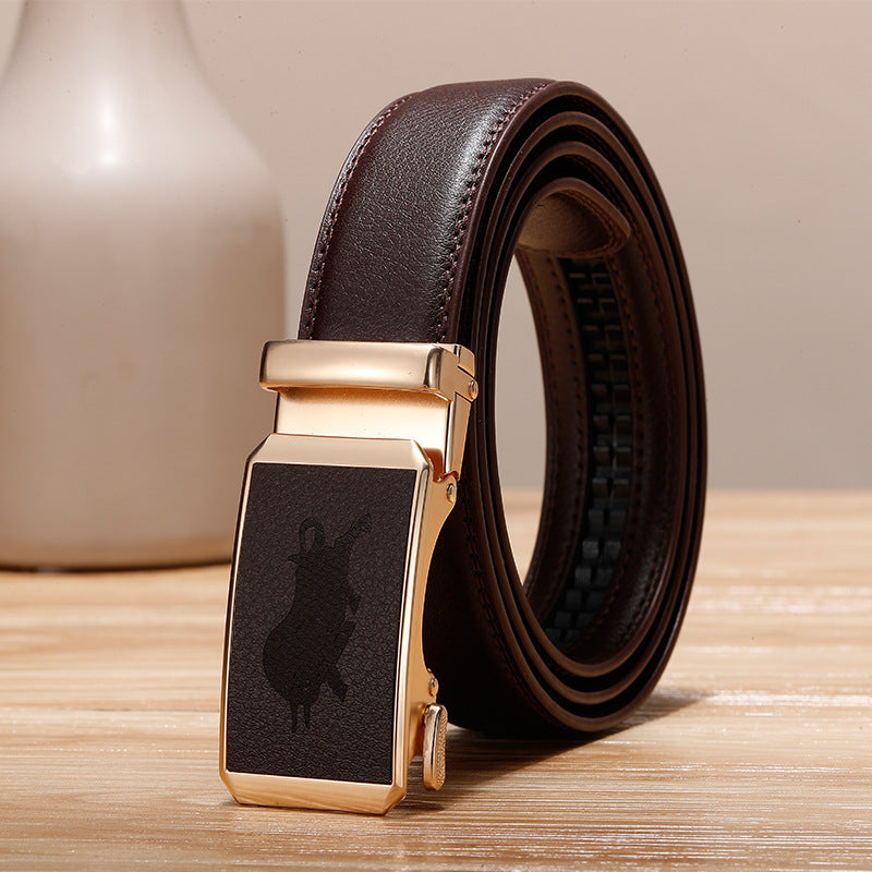 Genuine Leather Cowhide Belt With Automatic Buckle Belt