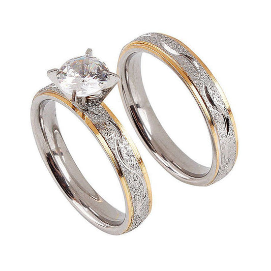 Stainless Steel Two Tone Brushed Pair Rings Real Gold Plated