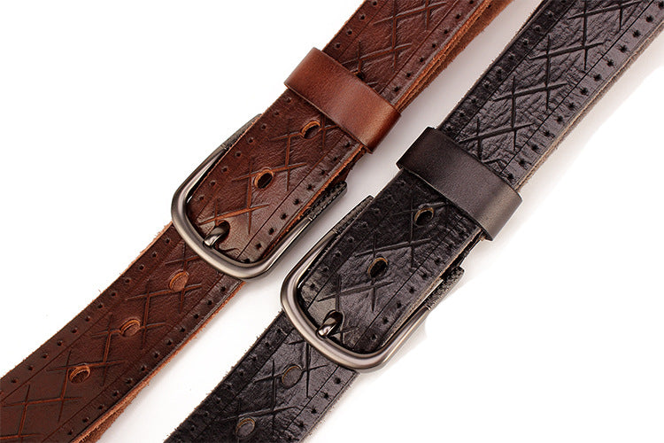 Men's leather pin buckle head leather