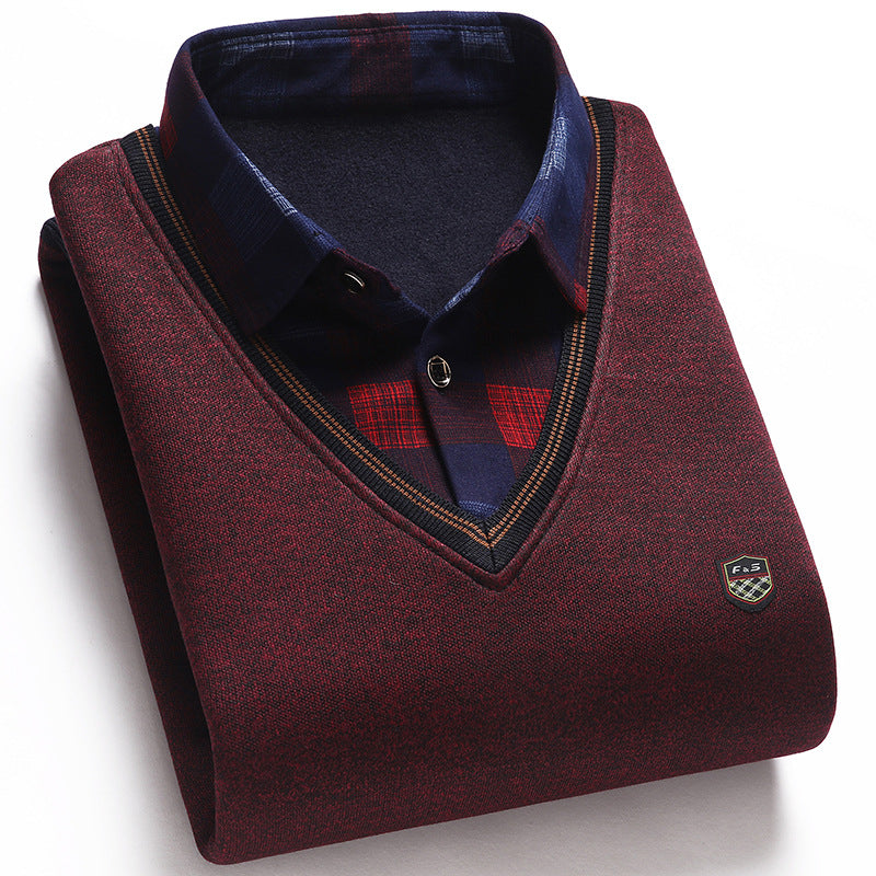 Men's Fake Two-piece Shirt Collar Sweater