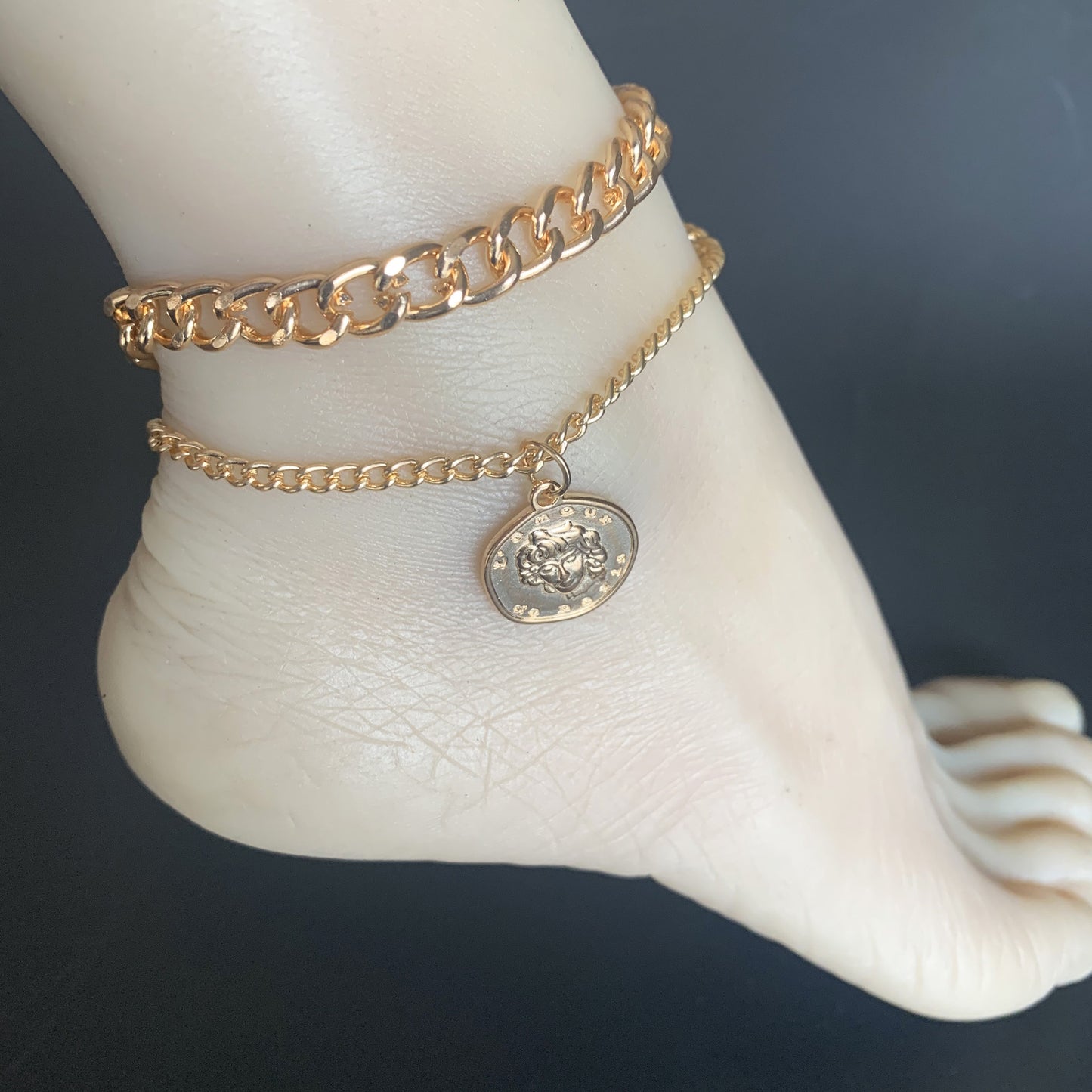 Alloy Pendant Anklet Metal Double Layer