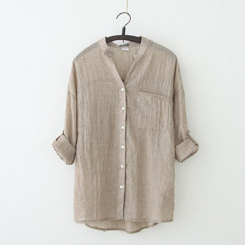 New Women's Cotton and Linen Shirts Women's Long-Sleeved Loose And Thin Sun Protection Clothing