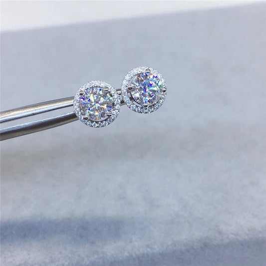 Moissanite Round Bag Stud Earrings D Color Fashion Group Setting