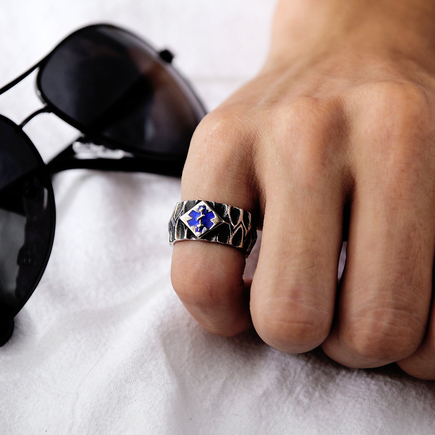 Vintage Distressed Titanium Steel Ring Trendy Male Personality Medicine