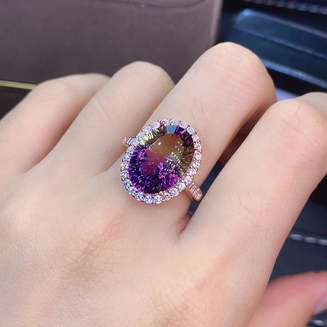 Amethyst Ring Pendant Set With Millennium Cut Crystals