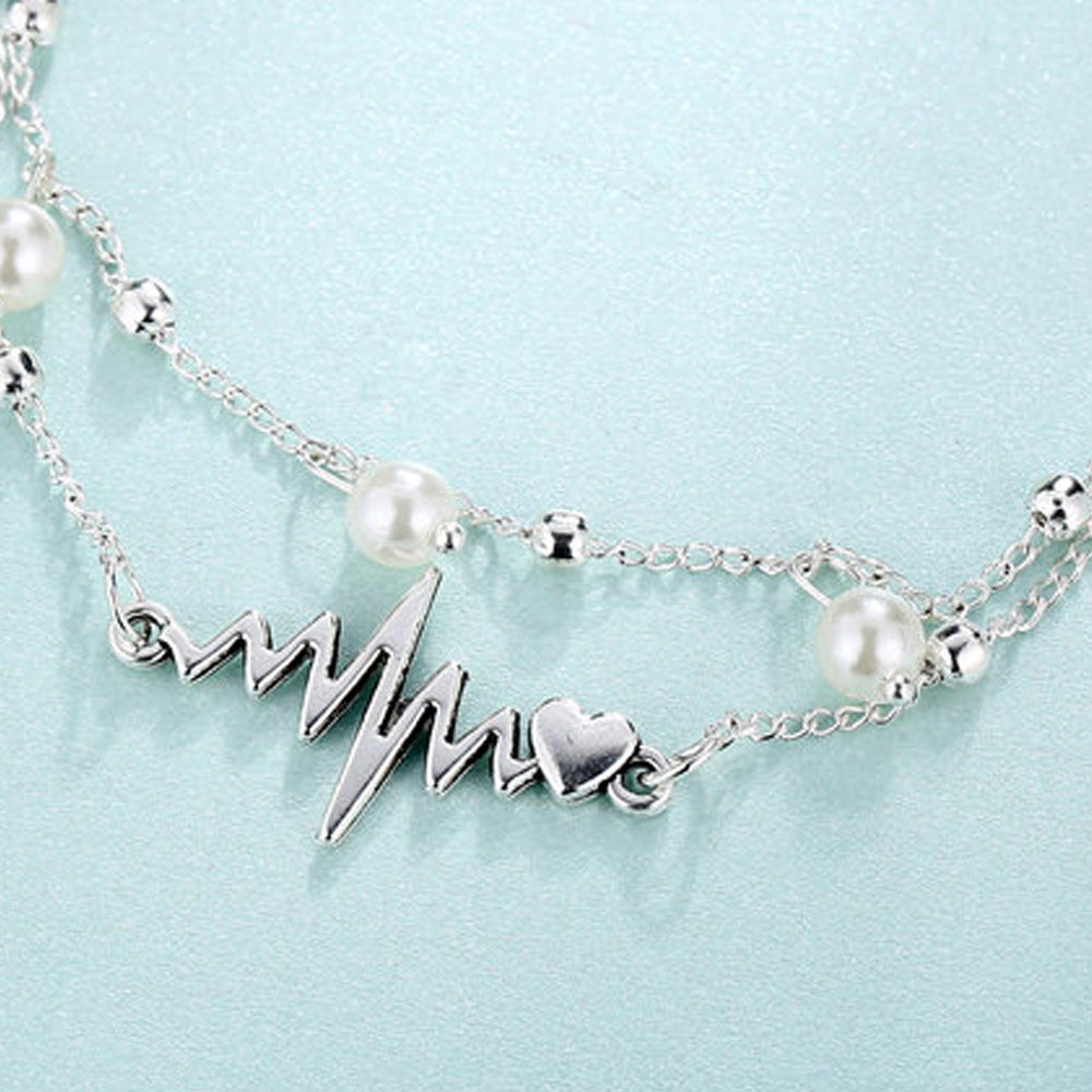New Anklet Double-layer Pearl Anklet ECG