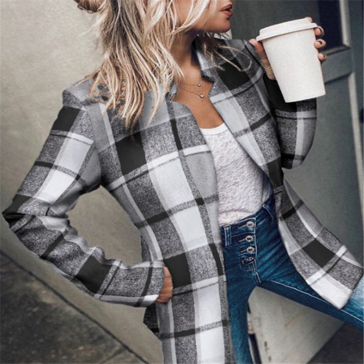 Women's Street Trendy Plaid Slim Coat