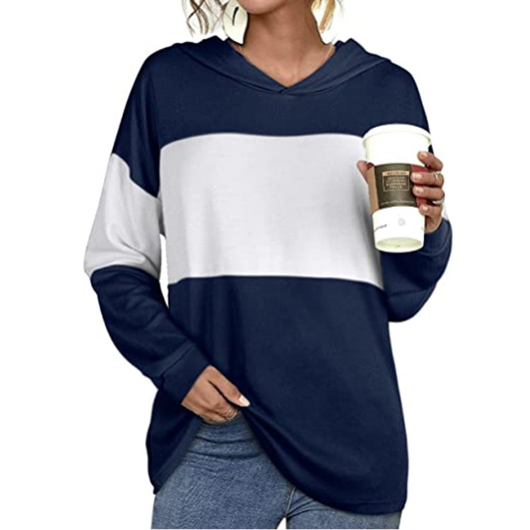 Style Hit Color Hooded Long-sleeved Casual Sweater Women