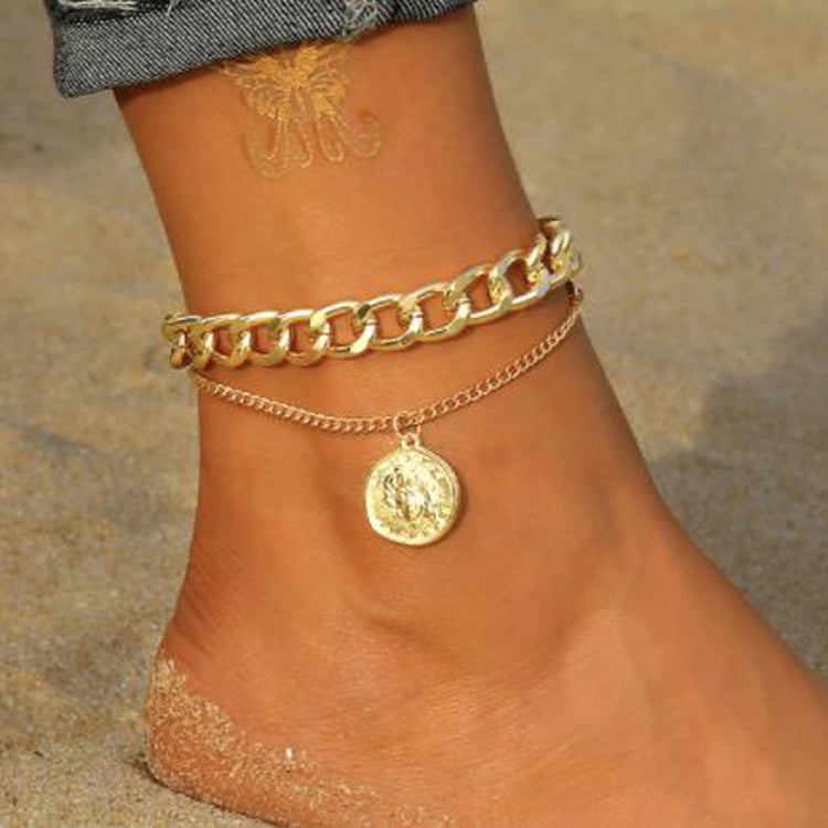 Alloy Pendant Anklet Metal Double Layer