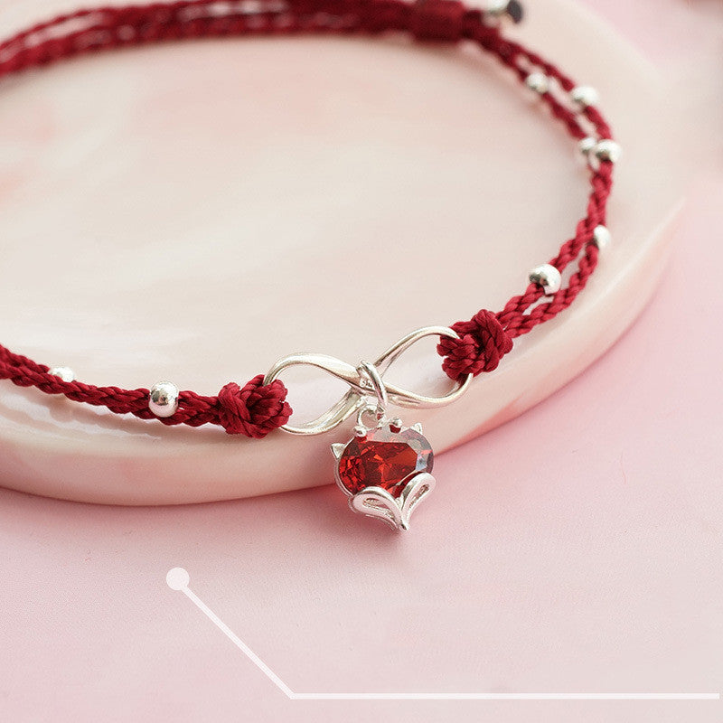 Fox Peach Blossom Anklet Female Red Rope Fairy