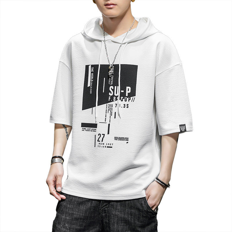 Casual hooded crew neck half-sleeved sweater